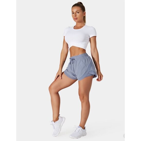 Halara Drawstring Contrast Mesh 2-in-1 Shorts Sz Small Womens Blue with Underlin - Picture 8 of 8